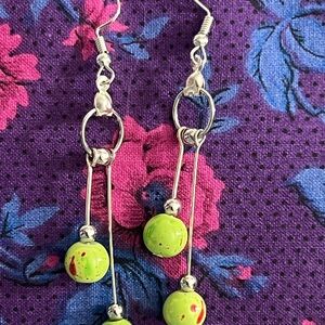 Silver and Green Dangle Earrings